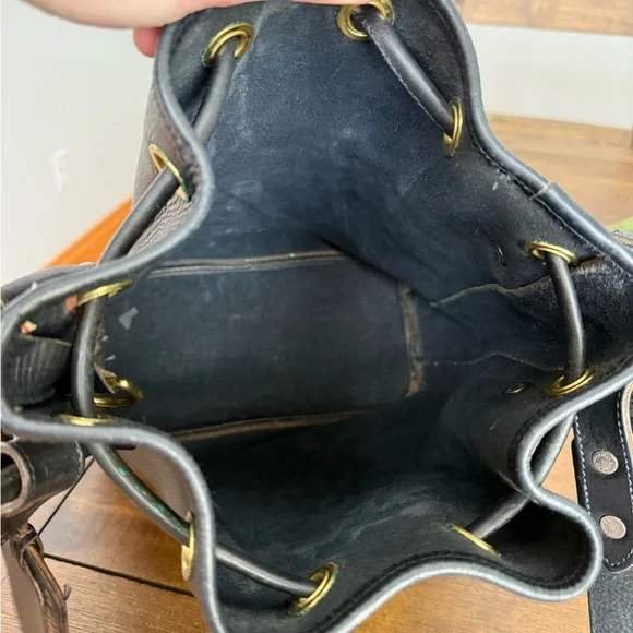 Vintage Dooney & Bourke Black Latigo Leather Bucket Bag Brass Western Boho - Picture 11 of 16